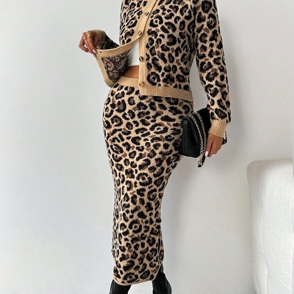 Brown Elegant Women's Leopard Print Casual Loose - Picture 6 of 6